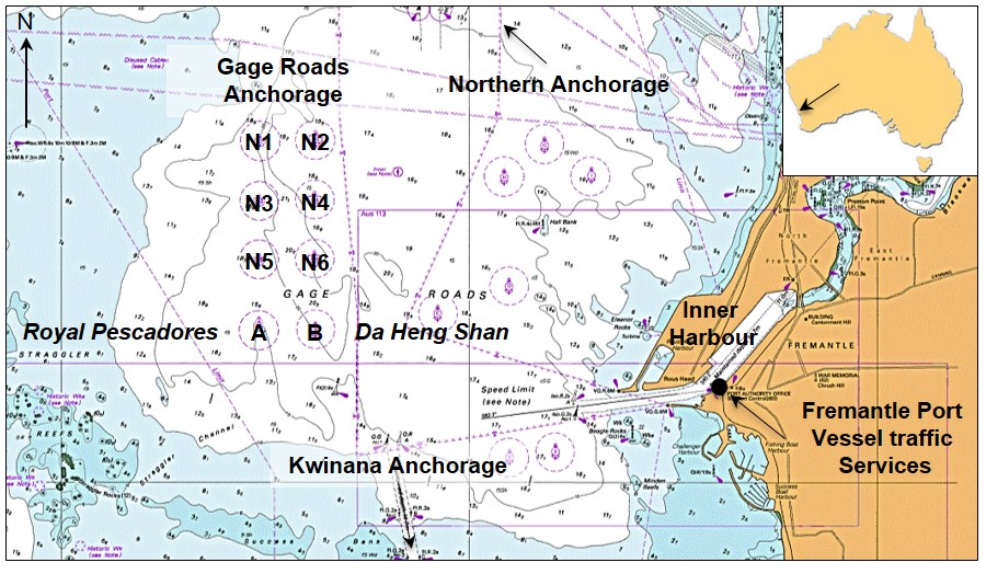Figure 1: Section of navigational chart Aus 117 showing Gage Roads Anchorage